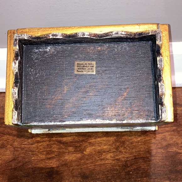 Handpainted Manatees wooden Jewelry / trinket box Peru Hand Jive shabby 8 1/4” - Picture 10 of 12